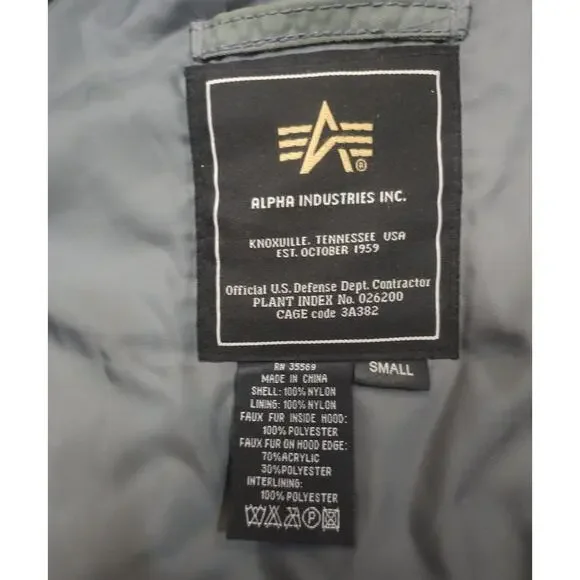 Alpha Industries Extreme Weather Hooded Jacket N-3B Men’s Size Small Green Coat